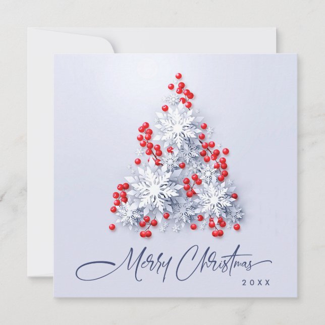 Minimalistiskt Snöflingor Julgran Hälsning Julkort (Framsida)