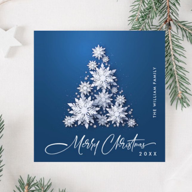 Minimalistiskt Snöflingor Julgran Hälsning Julkort (Skapare uppladdad)