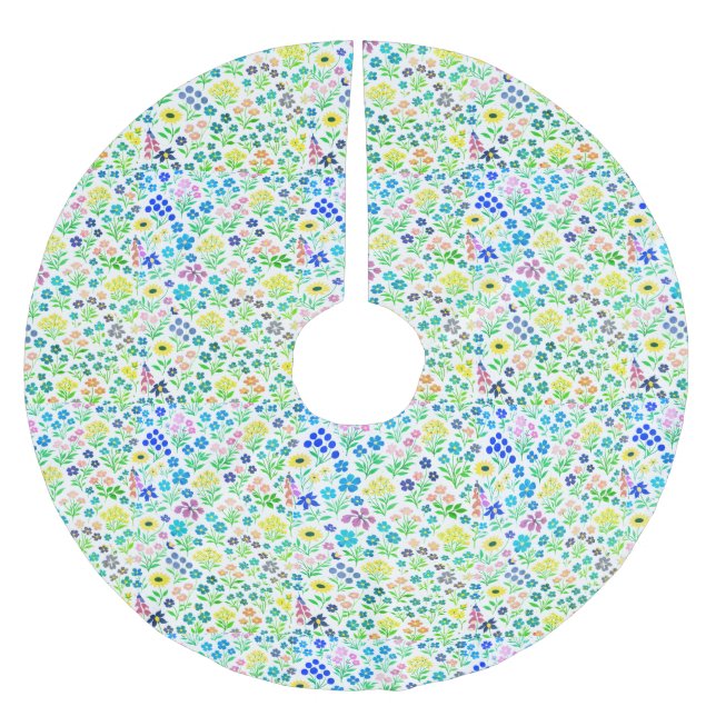 Minimalistiskt sömlöst vildblommönster på vit bakg julgransmatta borstad polyester (Framsidan)