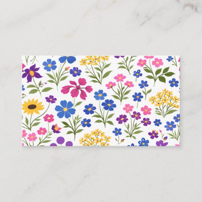 Minimalistiskt sömlöst vildblommönster på vit bakg visitkort (Framsida)