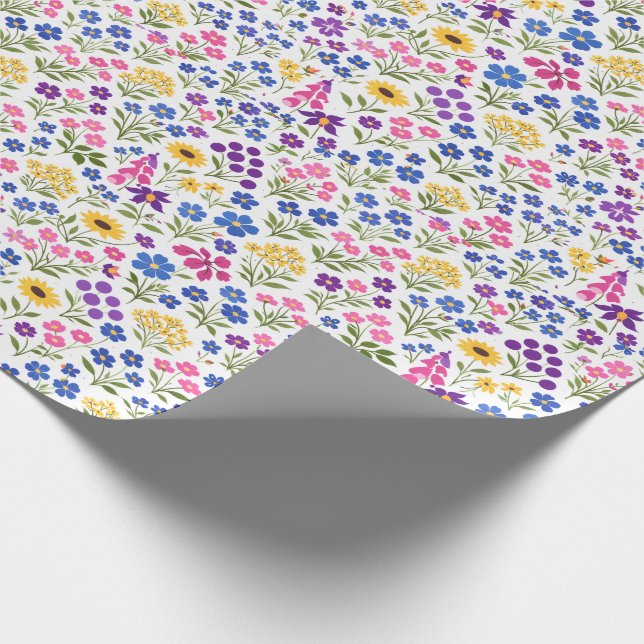 Minimalistiskt sömlöst vildblommuster på vit bakgr presentpapper (Hörn)