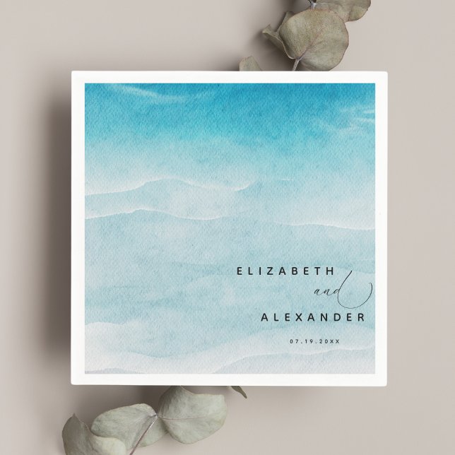 Minimalistiskt sommarblåhavsbäckenbröllop pappersservett (Skapare uppladdad)