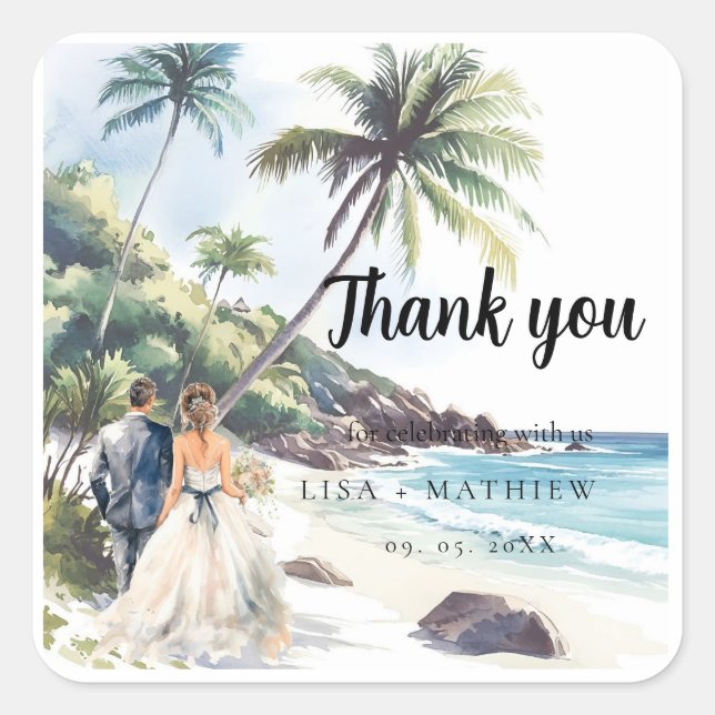 Minimalistiskt sommarstrutsbröllop fyrkantigt klistermärke (Framsida)