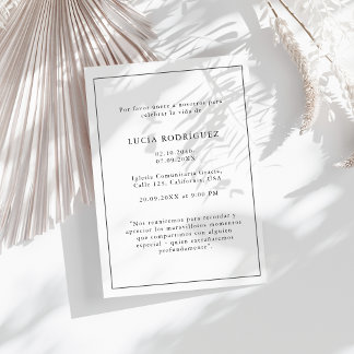 Minimalistiskt spanskt begravningsminnesmärke inbjudningar