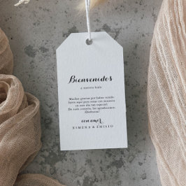 Minimalistiskt spanskt välkomstkort för bröllop presentetikett