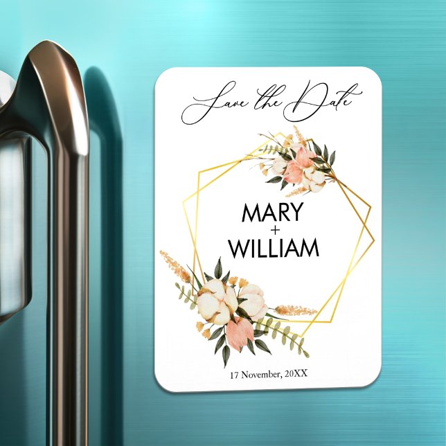 Minimalistiskt spara datumet för lövningen i bröll magnet (Skapare uppladdad)