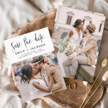 Minimalistiskt spara det manuella fotot för datum spara datumet<br><div class="desc">Modern och Elegant Handskriven skriptfoto Spara datumkortet Bröllop. Datuminbjudan innehåller en typografi för chic och snyggt med en enkel och minimalistisk utformning på en vit bakgrund som du kan lägga till ditt anpassade förlovning-fotografi bild till.</div>