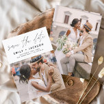 Minimalistiskt spara det manuella fotot för datum spara datumet<br><div class="desc">Modern och Elegant Handskriven skriptfoto Spara datumkortet Bröllop. Datuminbjudan innehåller en typografi för chic och snyggt med en enkel och minimalistisk utformning på en vit bakgrund som du kan lägga till ditt anpassade förlovning-fotografi bild till.</div>