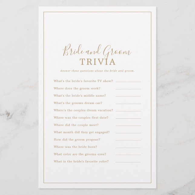 Minimalistiskt spel mellan Guld och Groom Trivia Flygblad (Framsidan)