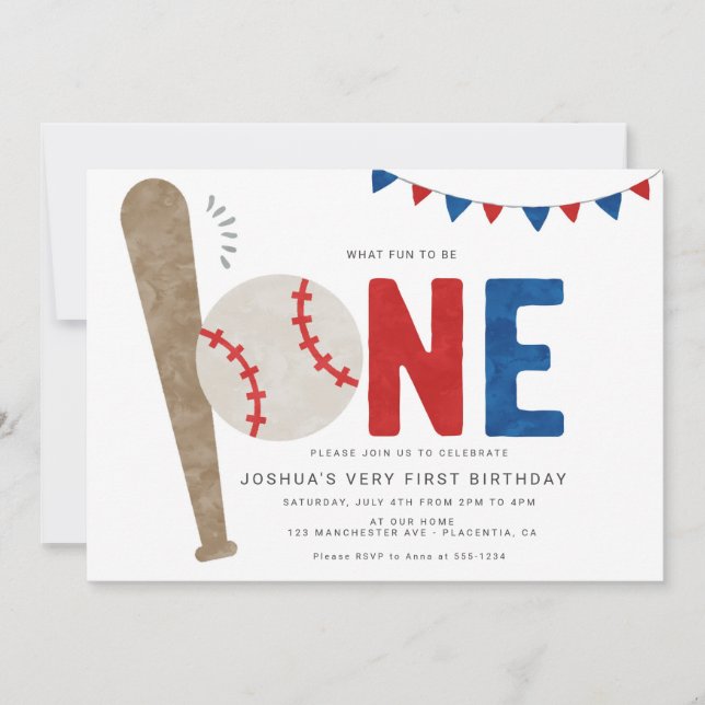 Minimalistiskt sportsbaseball första födelsedagen inbjudningar (Framsida)