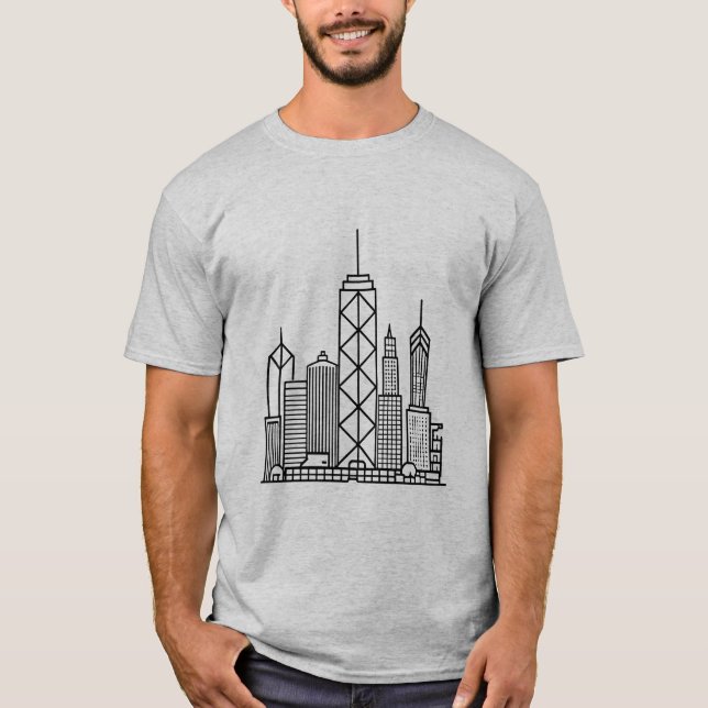 Minimalistiskt stadskylin i geometriskt linjer t shirt (Framsida)