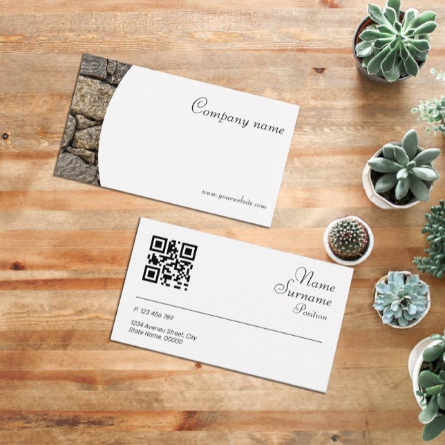 Minimalistiskt stenfoto QR-Affärskort Visitkort (Skapare uppladdad)