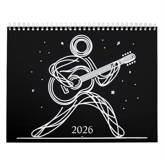 Minimalistiskt Stick figurer som spelar Guitar 202 Kalender (Omslag)