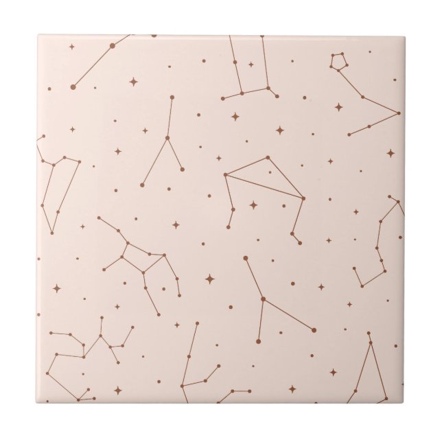 Minimalistiskt stjärnbildsmönster i rosa och brunt kakelplatta (Framsidan)