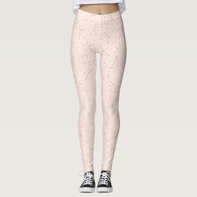 Minimalistiskt stjärnbildsmönster i rosa och brunt leggings (Framsida)