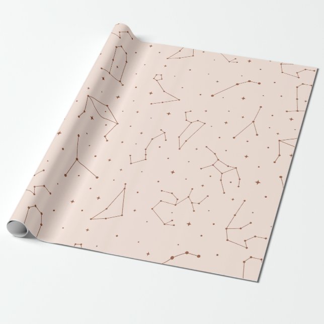 Minimalistiskt stjärnbildsmönster i rosa och brunt presentpapper (Utrullad)