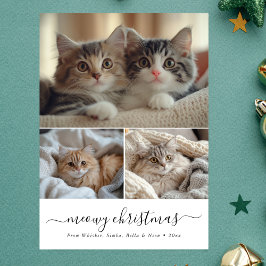 Minimalistiskt Stollig Script Meowy jul Cat Photo Julkort