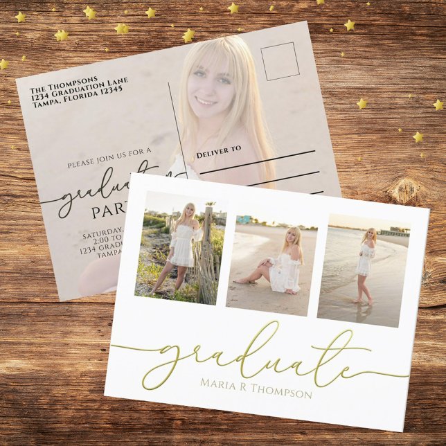 Minimalistiskt Student Modern Simple Guld Photo Vykort (Skapare uppladdad)