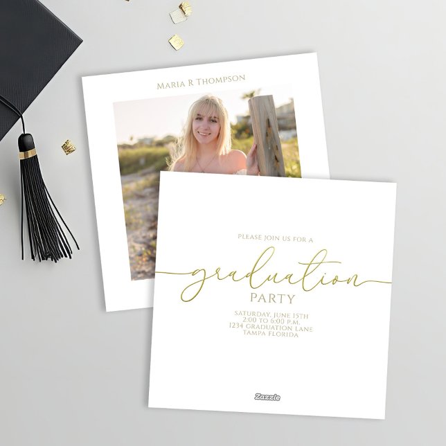 Minimalistiskt Student Modern Simple Guld-skript Julkort (Graduation photo party invitation.)