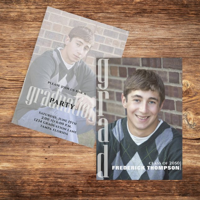 Minimalistiskt Student Modern Simple Two Photo Inbjudningar (Skapare uppladdad)