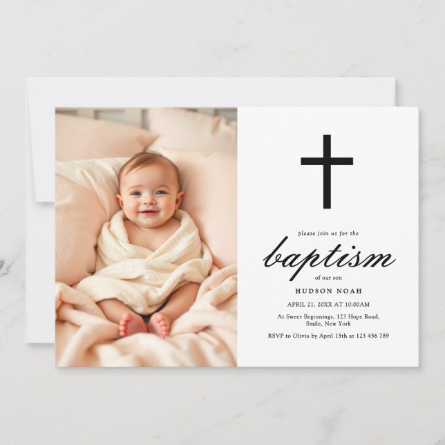 Minimalistiskt svart baptismfoto från Kor Inbjudningar (Framsida)