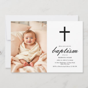 Minimalistiskt svart baptismfoto från Kor Inbjudningar