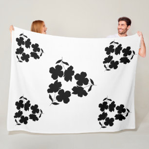 Minimalistiskt svart Blommönster-blanksteg Fleecefilt