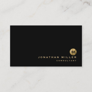Minimalistiskt svart, borstat Guld Monogram Visitkort