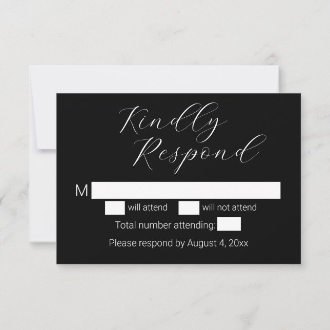Minimalistiskt svart bröllops-RSVP-kort Tack Kort (Framsida)