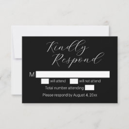 Minimalistiskt svart bröllops-RSVP-kort Tack Kort