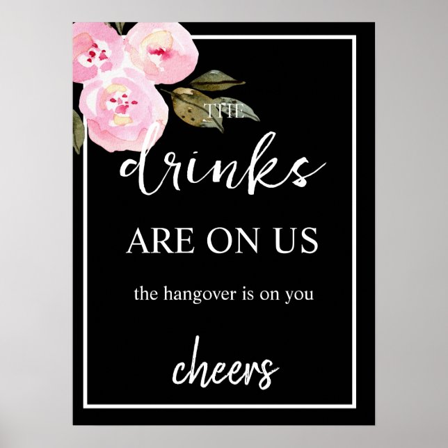 Minimalistiskt svart bröllops skylt för öppet bar (Framsidan)