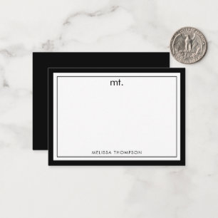 Minimalistiskt svart Dubbla Gräns Modern Monogram Anteckningskort