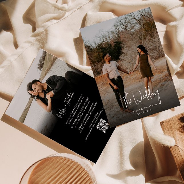 Minimalistiskt svart fotopatecken QR-kod Bröllop Inbjudningar (Skapare uppladdad)