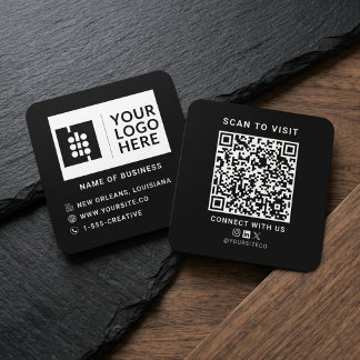Minimalistiskt svart fyrkantigt QR-kod-visitenkort Visitkort