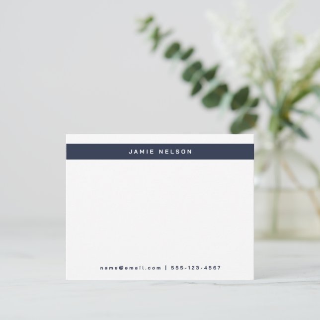 Minimalistiskt svart Gräns Stationery Navy Blue Anteckningskort (Stående Fram)