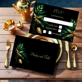 Minimalistiskt svart guld bröllop OSA kort