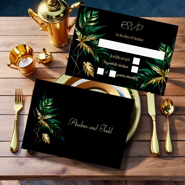 Minimalistiskt svart guld bröllop OSA kort (Skapare uppladdad)