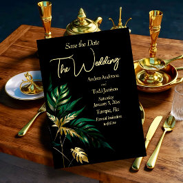 Minimalistiskt svart guld bröllop spara datumet