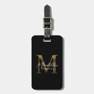 Minimalistiskt svart Guld-monogram Bagagebricka