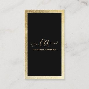 Minimalistiskt svart gulfenad Gräns Monogram Visitkort