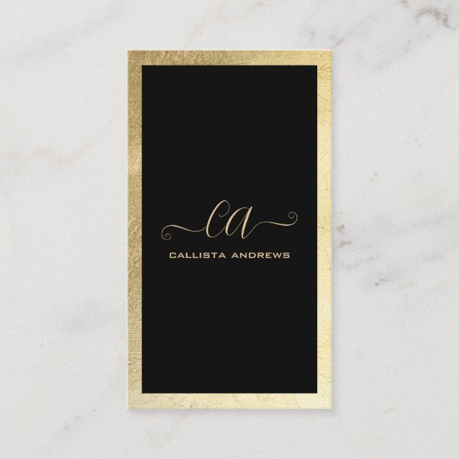 Minimalistiskt svart gulfenad Gräns Monogram Visitkort (Framsida)