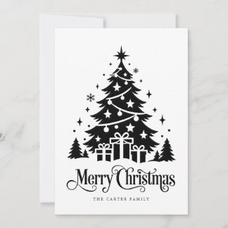 Minimalistiskt svart julgran julhälsning julkort