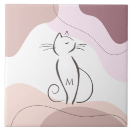 Minimalistiskt svart katt Organic Boho Shapes Mono Kakelplatta