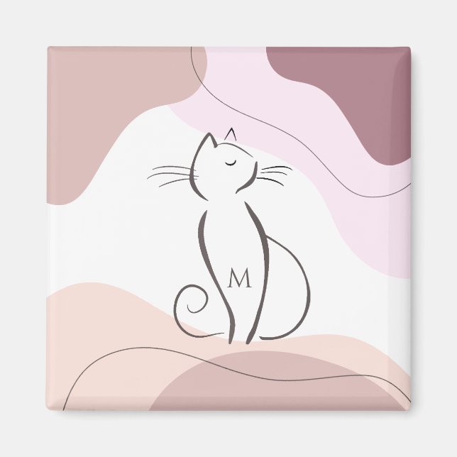 Minimalistiskt svart katt Organic Boho Shapes Mono Magnet (Framsidan)