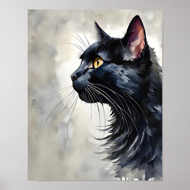 Minimalistiskt svart kattkonsttryck Elegant väggde Poster (Framsidan)