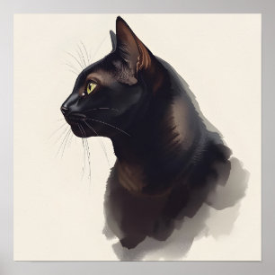 Minimalistiskt svart kattkonsttryck poster