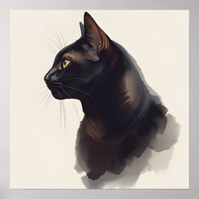 Minimalistiskt svart kattkonsttryck poster (Framsidan)