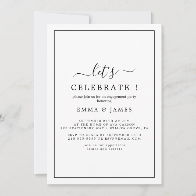 Minimalistiskt svart "Let's Celebrate"-inbjudan Inbjudningar (Framsida)