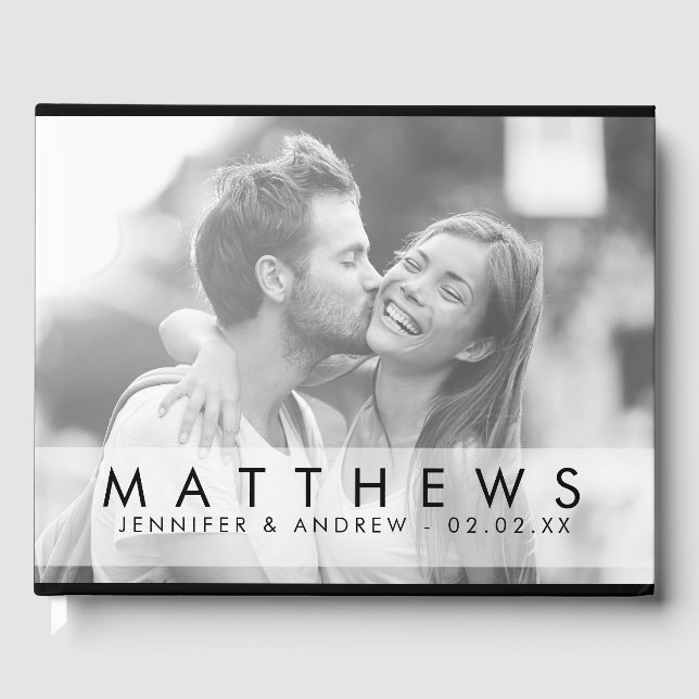 Minimalistiskt svart, modern foto Bröllop Gästböcker (Framsida)