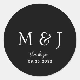 Minimalistiskt svart monogram klassiskt runt St. Runt Klistermärke